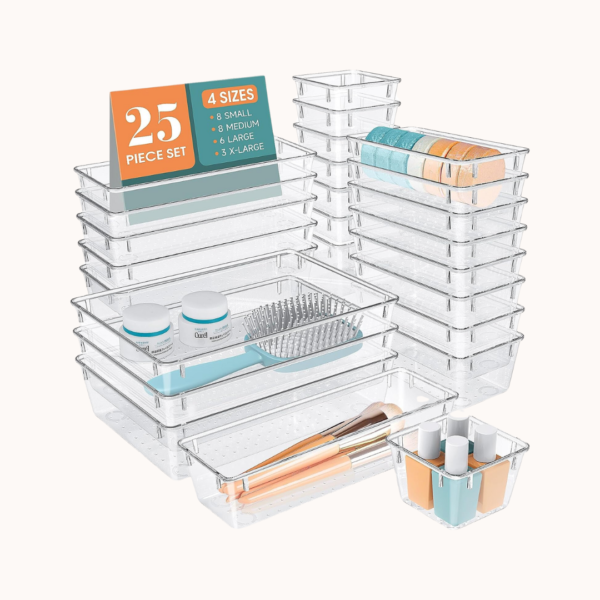 WOWBOX 25 PCS Clear Plastic Drawer Organizer Set